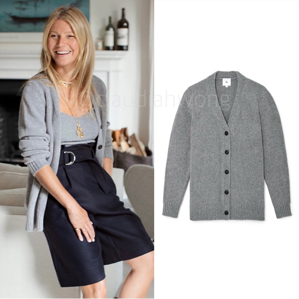 Gwyn Round Sleeve Merino Wool Cardigan In Medium Grey
